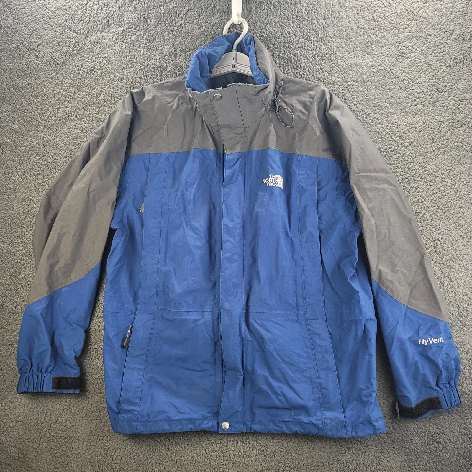 The North Face Hyvent Jacket Blue Gray Mens Medium Full Zip Winter Coat Hoodie