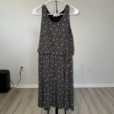 Loft Women’s Black and White Circle Patterned Sleeveless Dress Size Large