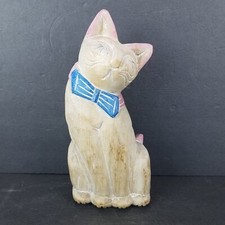 Vintage Sitting Cat Solid Wood 13.5" Tall Hand Painted Pastel Color Home Decor