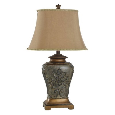StyleCraft Table Lamp 28.5'' Novelty Plug-In Brown W/ Taupe Trim Fabric Shade