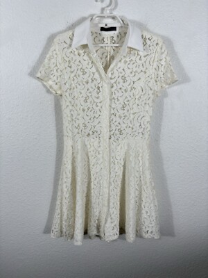 Alessandro Miele Dress Fits Like S Ivory Sheer Lace Bodice *Flaws See Listing