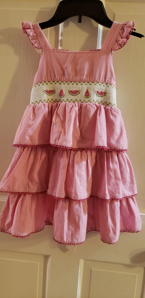  VIVE LA FETE PINK WHITE TIERED RUFFLE DRESS GIRLS SIZE 4 - Image 2 of 4