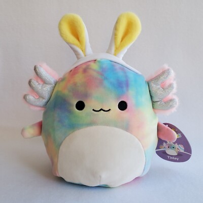 Squishmallow TINLEY the AXOLOTL 8'' plush tie-dye BUNNY EARS Easter basket NEW
