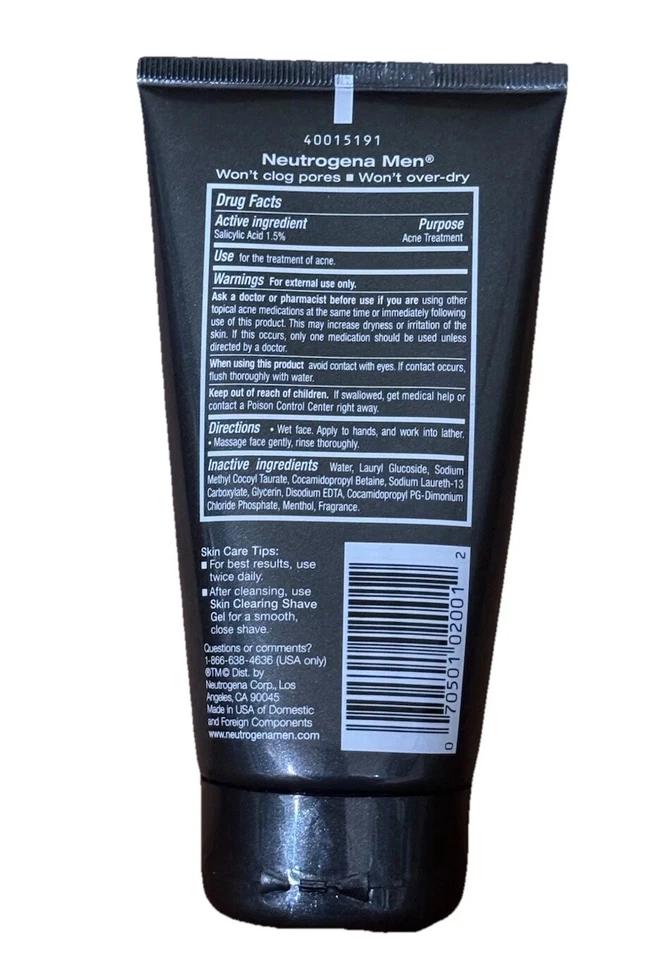Neutrogena Men Skin Clearing Acné Face Wash ~ 5.1 fl oz ~ Sin aceite ~ Nuevo Foto 2 de 2