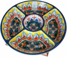 Mosaic Divided Chips and Dip Melamine Plastic Serving Platter Appetizer 15 Inch