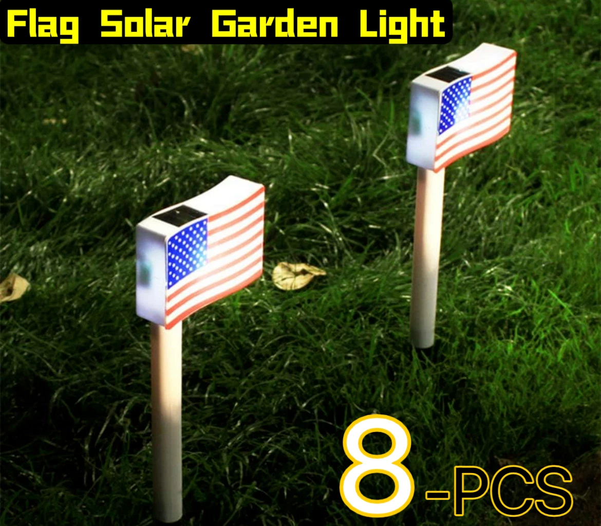 8-PCS American Flag Solar Powered Light | LED Flagpole Lights W/Flag 4th Of July