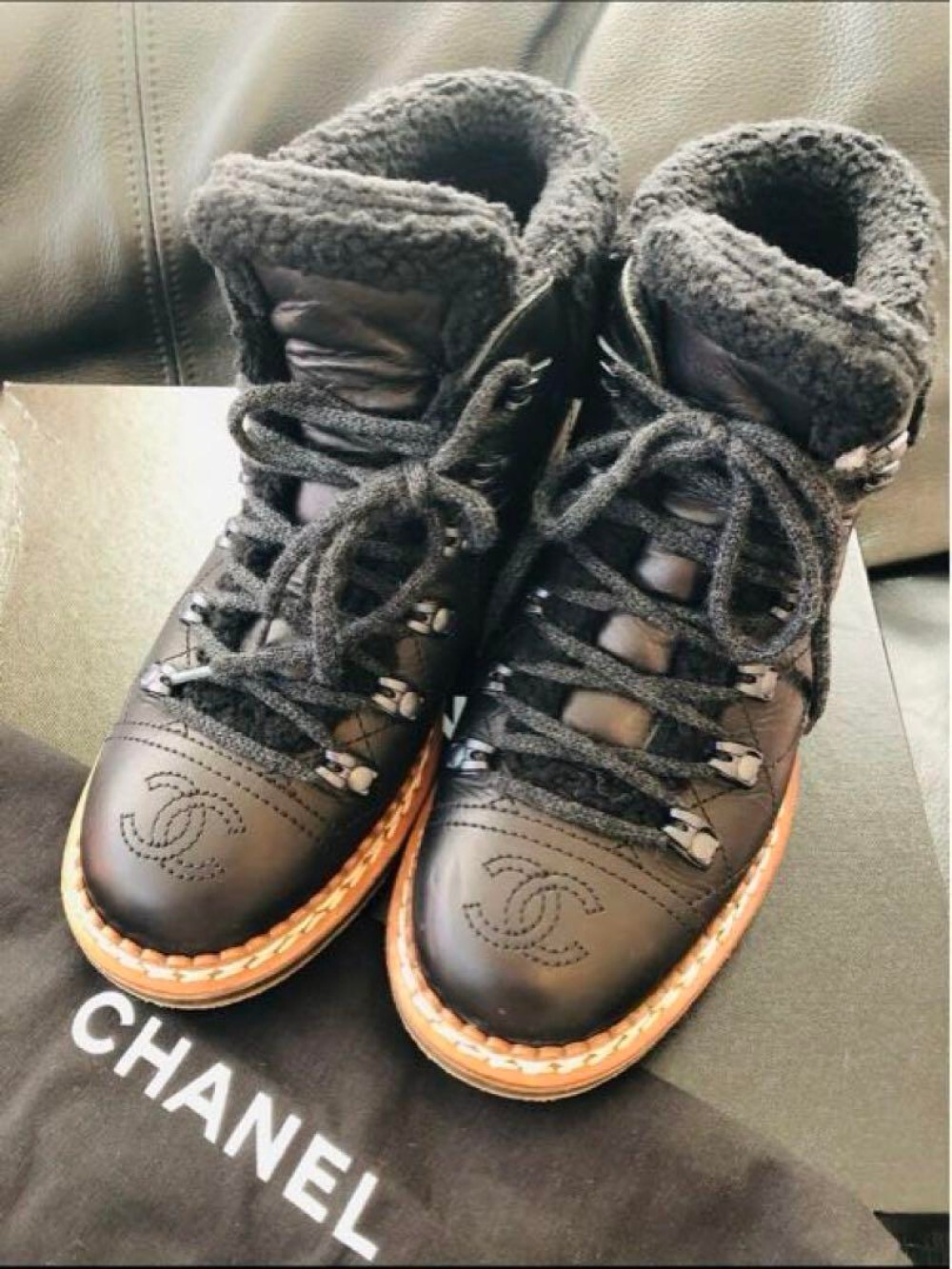 Chanel Short Boots Coco Mark Black Leather Size 36.5 US About6.5 For Women thumbnail 18