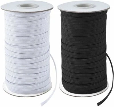 Flat Elastic Black White 6mm 9mm 12mm 25mm Face Mask Elastic Sewing Dress UK