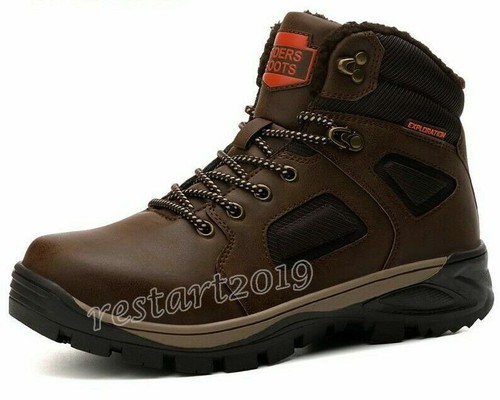 Botas De Cuero Para Hombre Zapatos Impermeables Con Piel Cálida Trabajo  Invierno | eBay