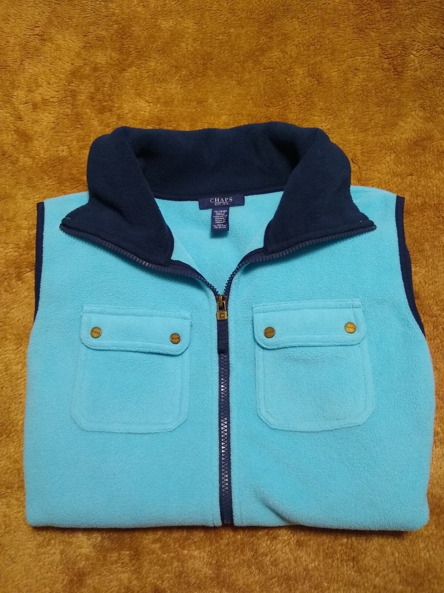 CHAPS Women's Fleece Vest Full Zip Cyan Blue Dual Pockets XL