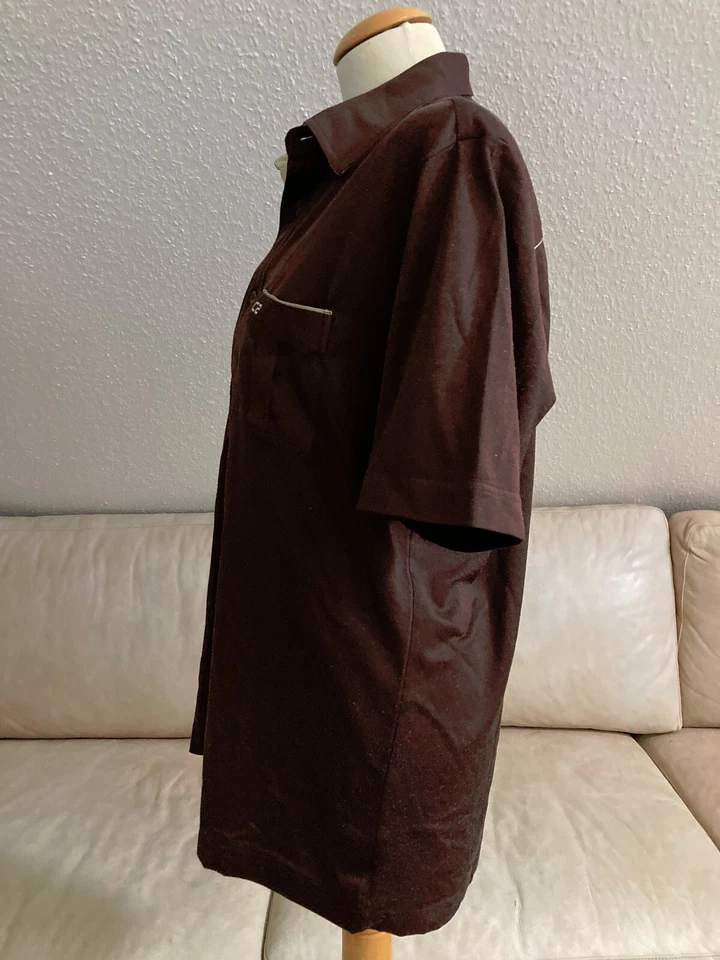 CC CECEBA Herren Hemd Gr L Braun Kurzarm Kragen Knöpfe Microfaser RETRO - Bild 4 von 4