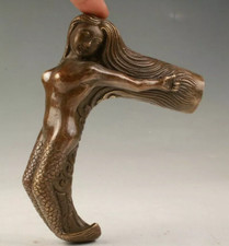 ANTIQUE BRONZE CANE WALKING STICk HEAD Beauty Girl woman STATUE OLD collectable