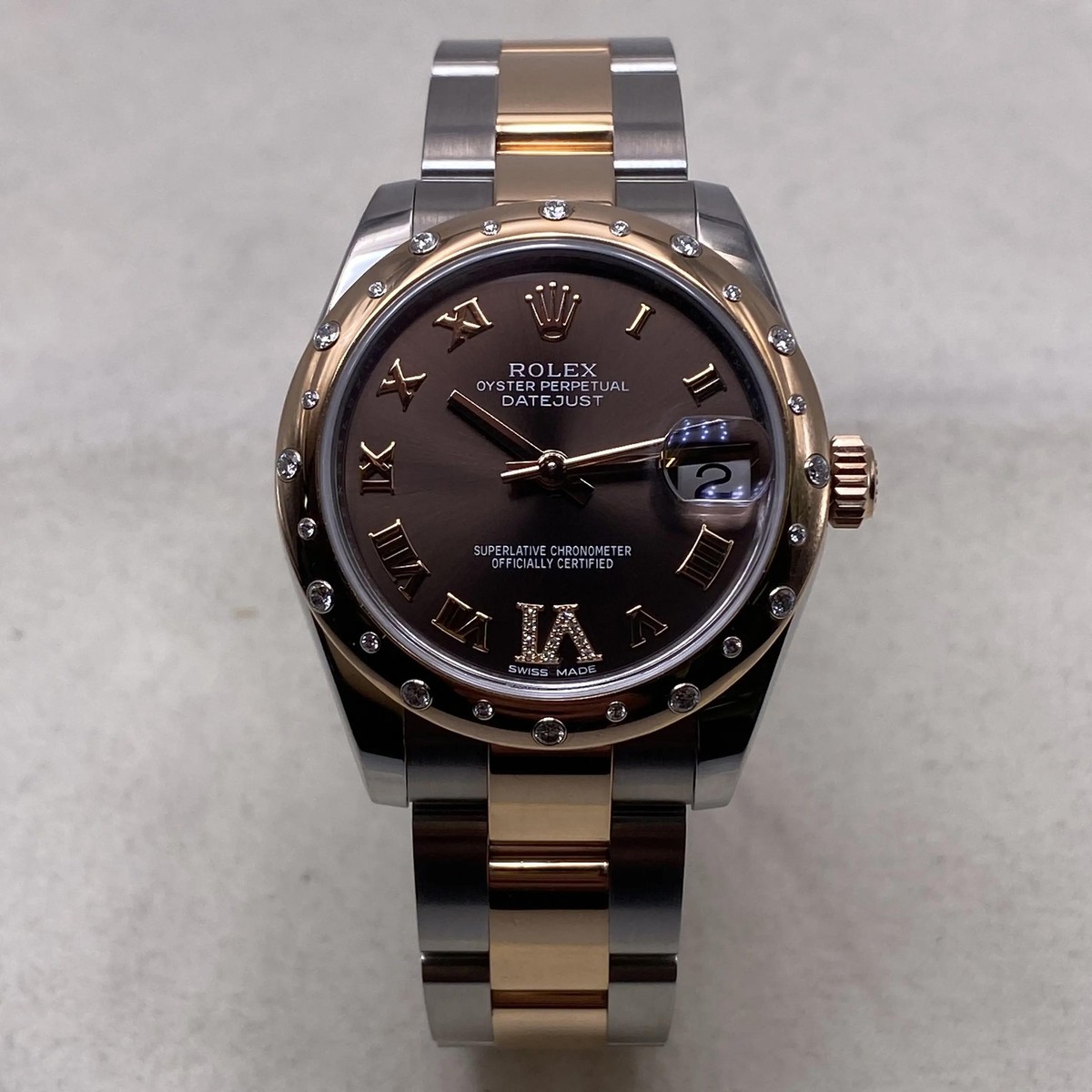 Rolex Datejust 31mm 18K Rose Gold Steel Diamond Chocolate Dial
