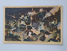MIDTOWN AT NIGHT New York City NY Linen Postcard Curt Teich 1949 Posted