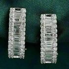 3.00 Ct Baguette Cut Diamond Huggie Hoop Cluster Earrings 14K White Gold Finish