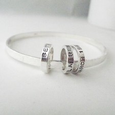 Personalised Charm Bangle Handmade Hammer Finish Sterling Silver Rings UK Made