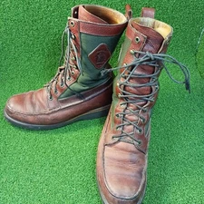 Chippewa USA Boots Men's 8.5 D Brown Leather Green Canvas Lace Up Chukka Vibram