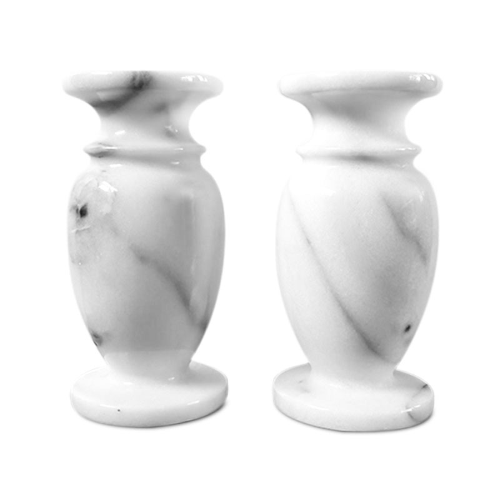 Coppia Vasi Scultura Portafiori Tavolo Marmo Bianco Carrara Table Vase H.15 cm - Picture 1 of 1