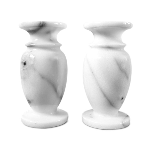 Pair Vases Sculpture Flowerpot Table Marble White Carrara Table Vase H.15 CM - Picture 1 of 1