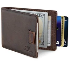 RFID Blocking Bifold Slim Genuine Leather Minimalist Front Pocket Wallets Mens