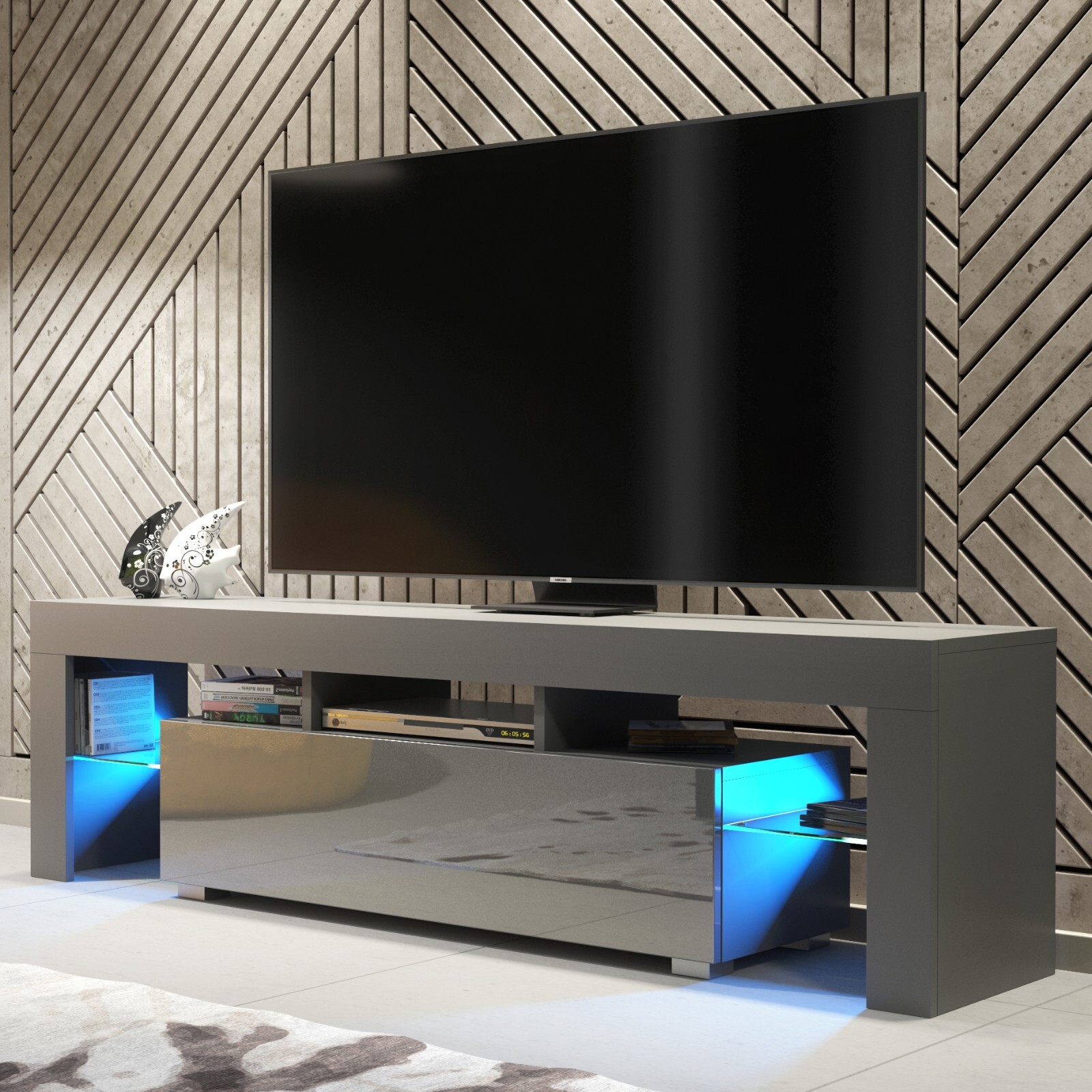 TV Unit 160cm | Modern Stand | Gloss Doors | Free LED | Creative Furniture