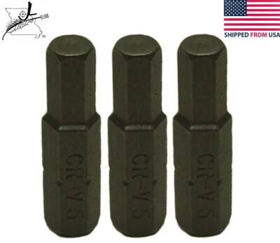 3x 5mm Allen Bits H5 Metric 25mm/1'' Long 1/4'' Hex Shank Screwdriver Drill