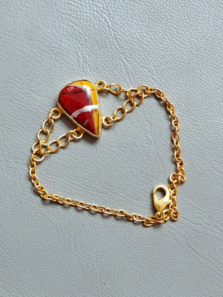 Hermosa Pulsera Mookaite Cabujón Kintsugi Arte Nuevo Comienzo Regalo Chapado en Oro Foto 3 de 4