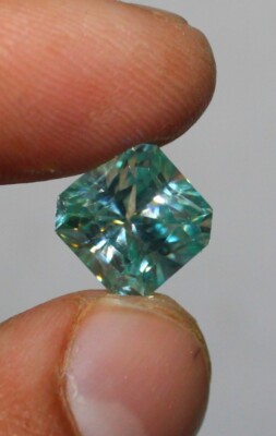 Moissanite Gemstone, Square Ascher cut Aqua Sparkling Moissanite 10 mm 4.65 Ct
