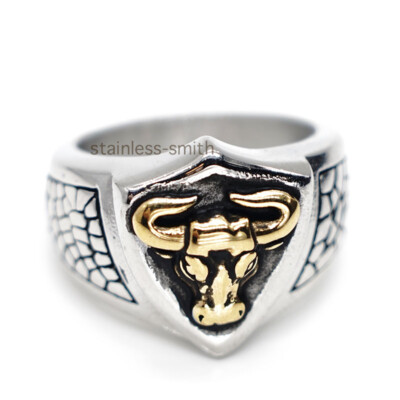 Smith Herren Vintage vergoldet Sternzeichen Stier Stierkopf Ring Männer Größe 7 8 9-15