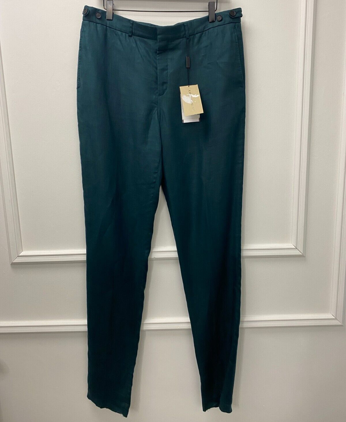 Men Burberry Pants Trousers Dark Forest 100% Linen Made I Italy US/UK38 W34 L32