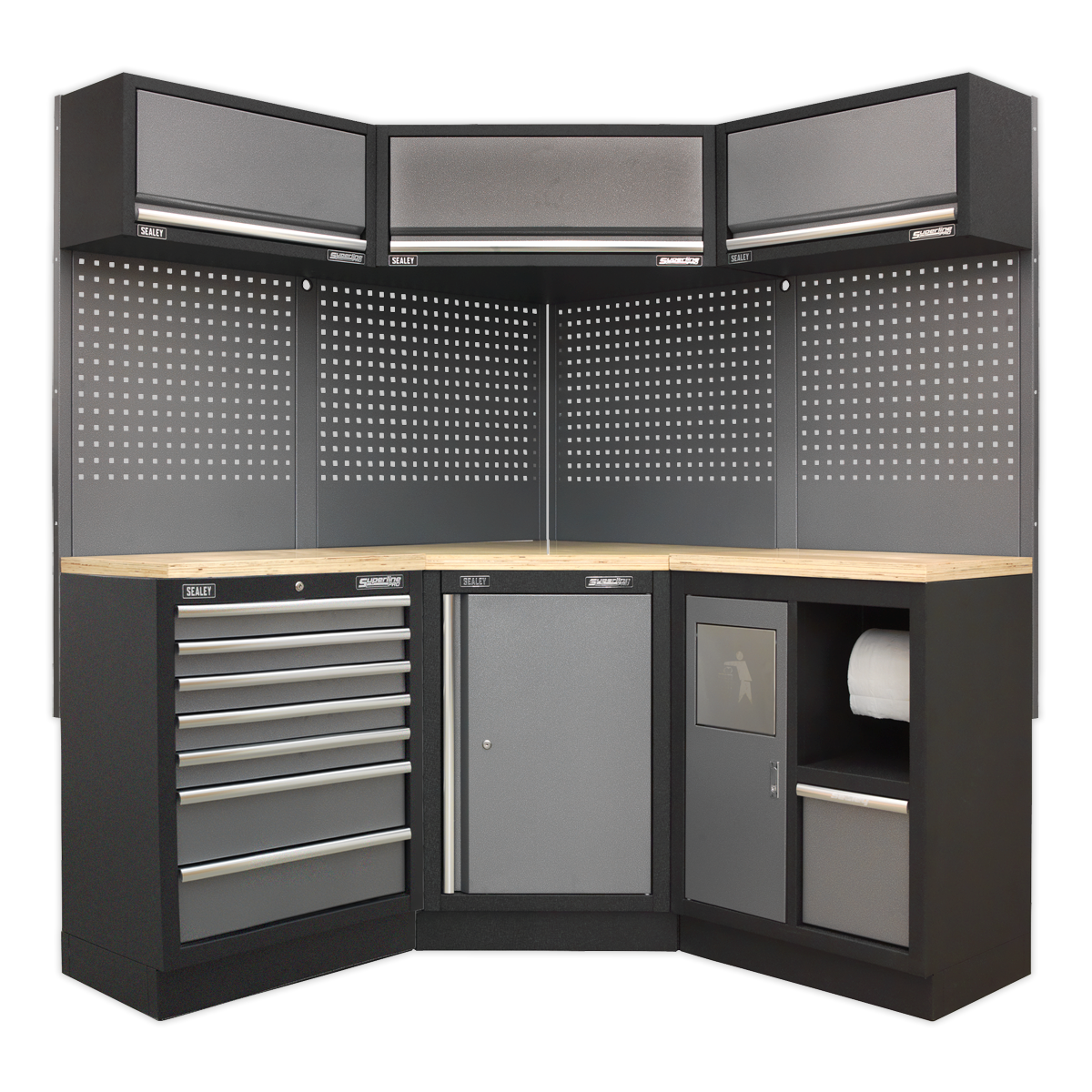 Sealey APMSSTACK08W Superline Pro 1.6m Corner Storage System Wood Worktop