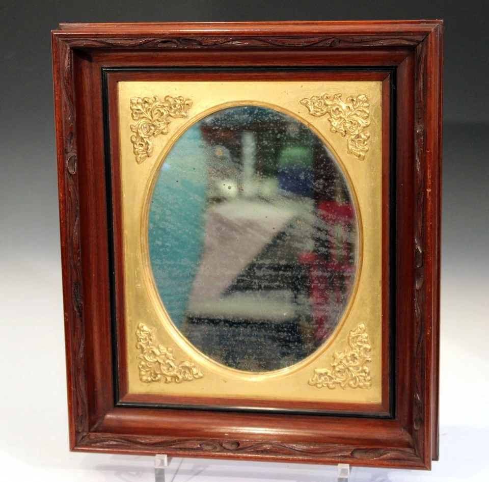 Antiguo Espejo Ovalado Antiguo Vidrio Tallado Caoba Marco Temprano Nueva Inglaterra Siglo XIX Foto 2 de 4