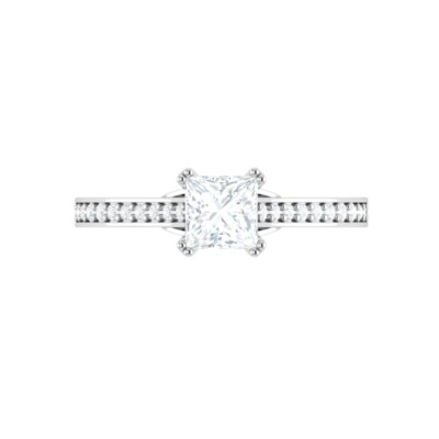1.40 CT IGI F-VS1 Princess Cut Lab Grown Diamond Solitaire With Accent 14k Gold