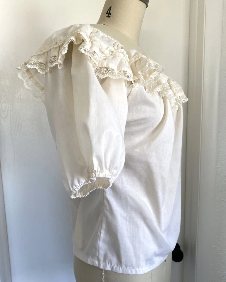 Blusa Para Mujer Vintage Años 70 Boho Pradera Cottagecore Hombro Descubierto Volantes Talla S Foto 4 de 4