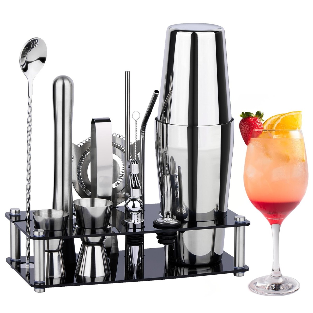 Kit Barman Set Shaker Da Cocktail In Acciaio Inox 750 Ml – Con Misurino, Cucchiaio E Beccuccio Kit Gin Tonic Kit Barman Set Shaker Da Cocktail In Acciaio Inox 750 Ml – Con Misurino, Cucchiaio E Beccuccio Kit Gin Tonic