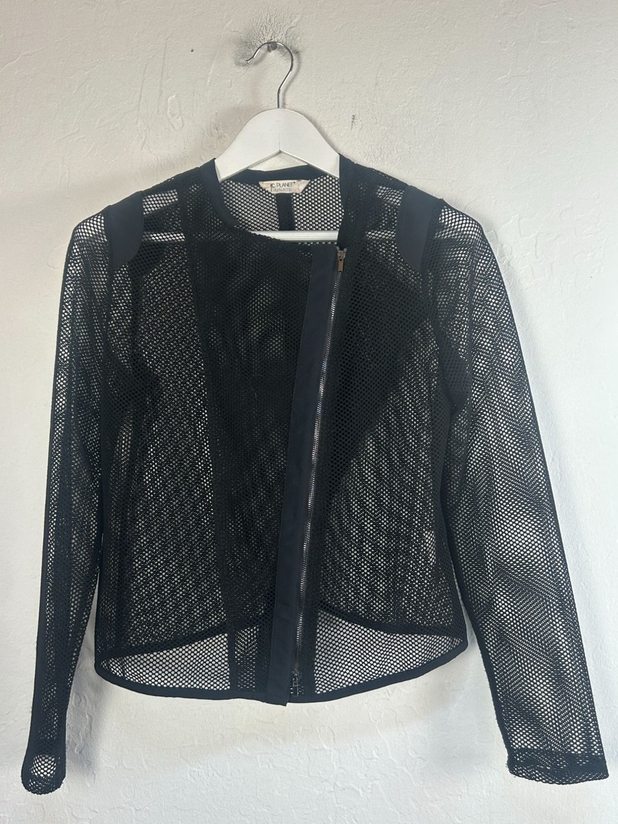 Mc Planet By Innate Black Sheer Mesh Asymmetric Zip Jacket Size 2
