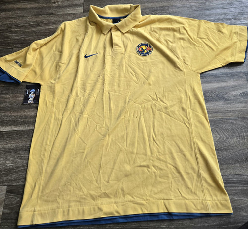 Nike Club America Aguilas Futbol Soccer Polo Shirt Yellow Mens Size XL - Picture 1 of 10