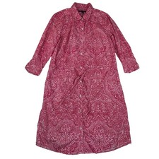 Tommy Hilfiger Women Red White Paisley Button Down Shirt Dress Size M Drawstring
