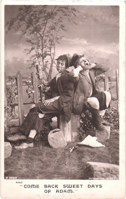 Rotograph RPPC Comedy Skit Two Men Disheveled Fence Tree Come Back Sweet Days...