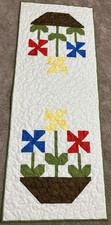 Handmade Quilted Table Runner/Topper  16 1/2" x 44" Flowers in a basket