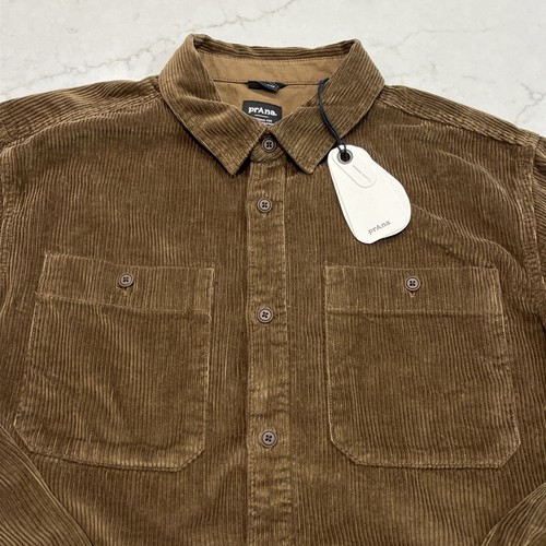prAna NEW Mens Large Ridgecrest Corduroy Rich Brown Standard Fit Shirt Organic - Picture 9 of 15