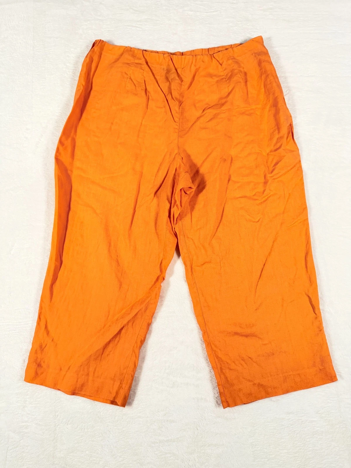 Sag Harbor Capri Pants Women's 18 Orange Linen Waistband Ankle Slit Side Zip