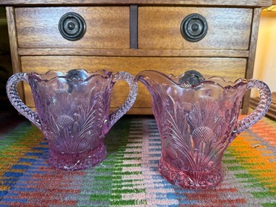 Mosser Glass Thistle Cranberry Ice Sugar & Creamer in Boxes