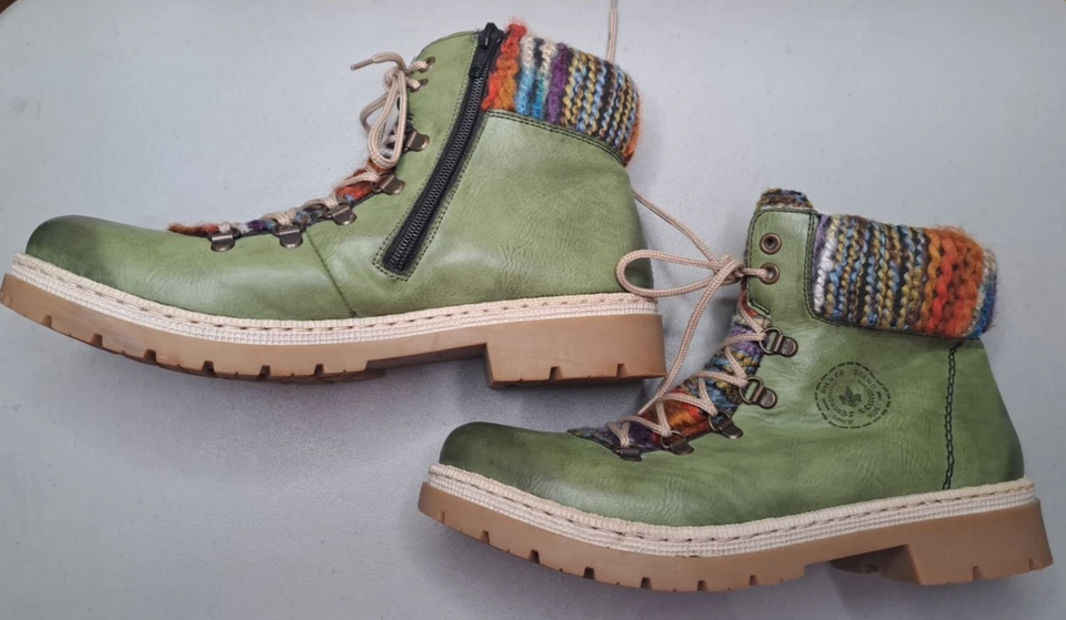 Rieker Botas al Tobillo Felicitas Boho Forradas a Cuadros de Cuero Verde para Mujer 10 Cremallera Lateral Foto 3 de 4