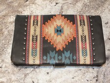 American Bling Crossbody Shoulder Purse Brown Embroidered Native Design