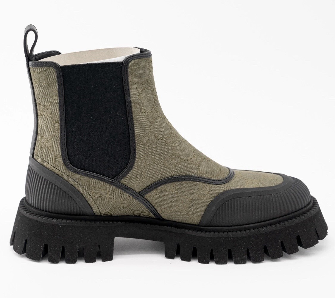 size 9.5G - Gucci Boots Chelsea Green Olive Black Canvas Ankle GG Monogram thumbnail 4