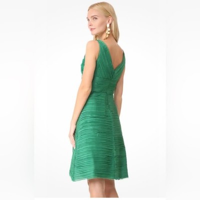 $695 MARCHESA NOTTE Pleated Cocktail Floral 3 D Dress Emerald Green Size:2  | eBay