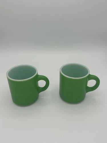 Pair of Vintage Hazel Atlas Green "Emerald" Milk Glass Mugs