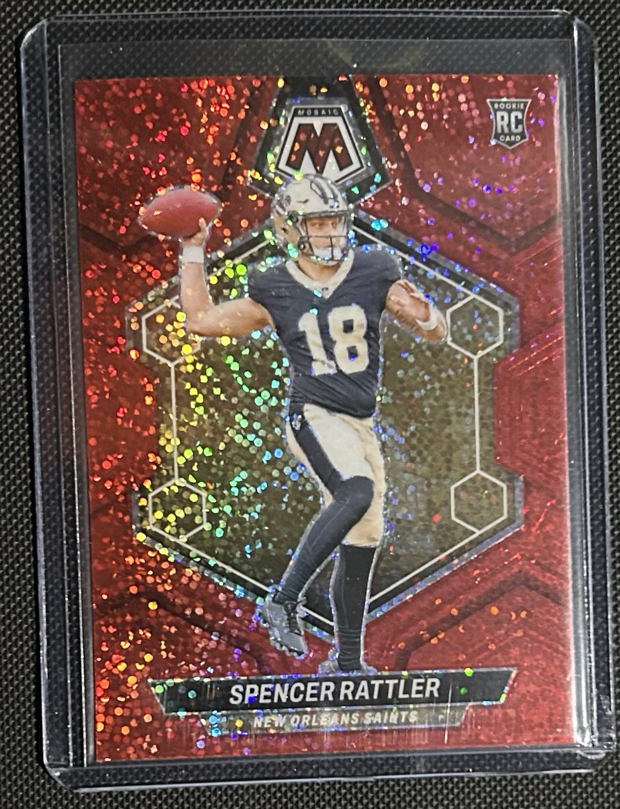 2024 Panini Mosaic Rookies Spencer Rattler Red Sparkle SSP #393 Saints RC Prizm