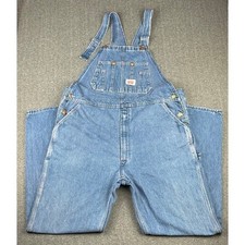 Round House Vintage Denim Bib Overalls Medium Wash Carpenter Workwear Mens 44x31
